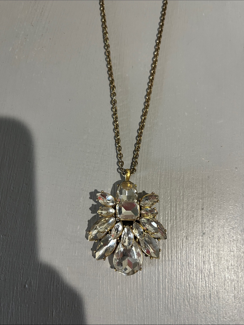 J. Crew Gold-Tone Pendant Necklace with Clear Crystal Cluster